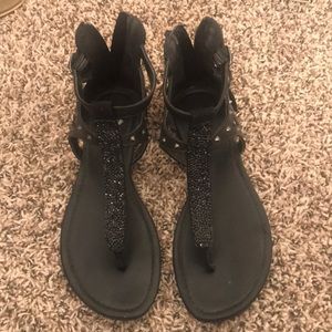 Black Zip Up Sandals Sz 7